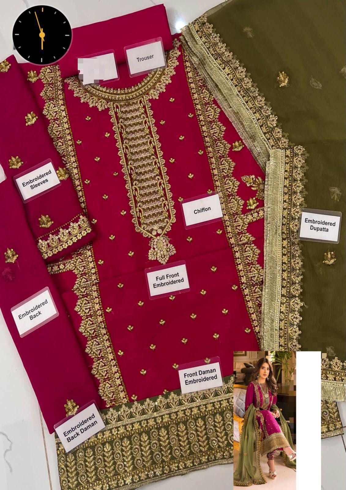 IDEASCOLLECTION chiffon embroidered luxury unstiched 3pc✓