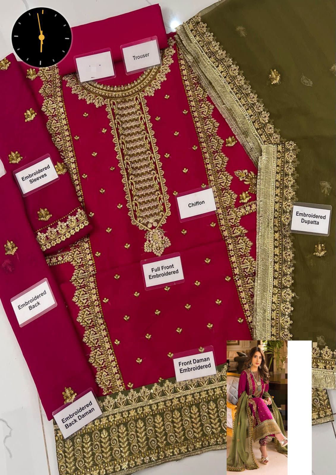 IDEASCOLLECTION chiffon embroidered luxury unstiched 3pc✓
