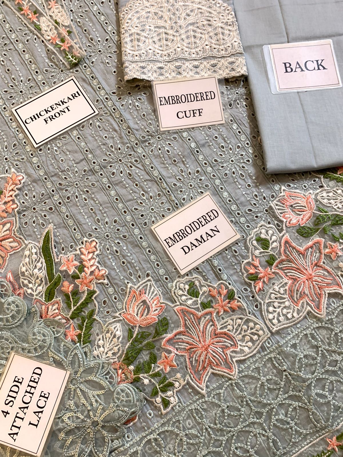 IDEASCOLLECTION cotton chikankari embroidered summer unstitced 3pc ✓