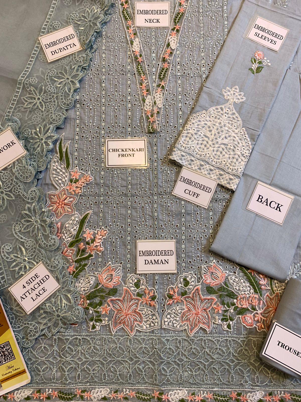 IDEASCOLLECTION cotton chikankari embroidered summer unstitced 3pc ✓