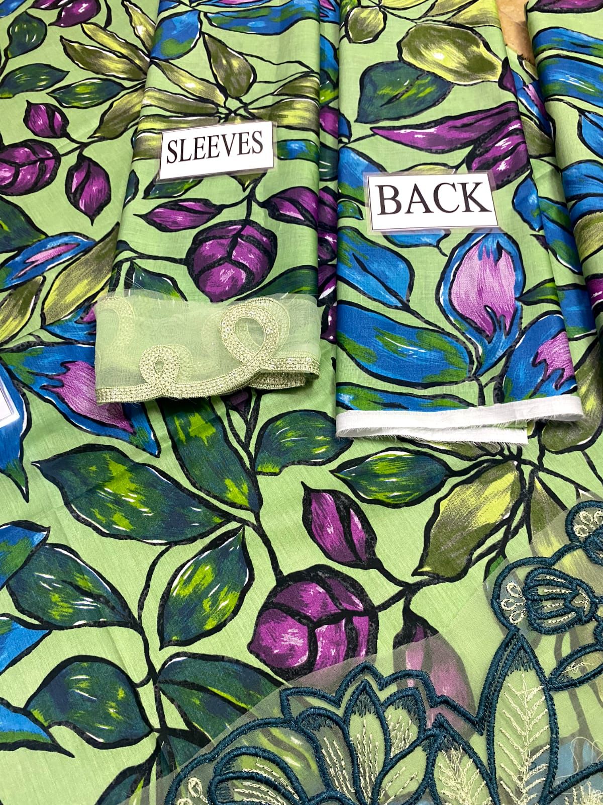 IDEASCOLLECTION lawn printed embroidered patch-work unstitced 3pc ✓