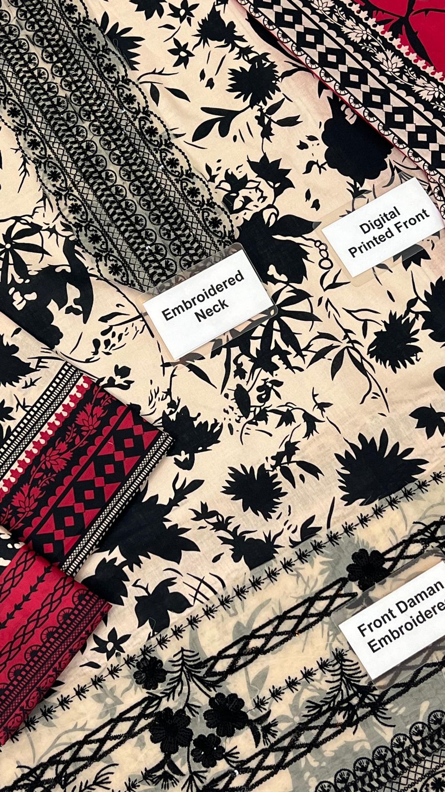IDEASCOLLECTION cotton chikankari embroidered unstitced 3pc✓