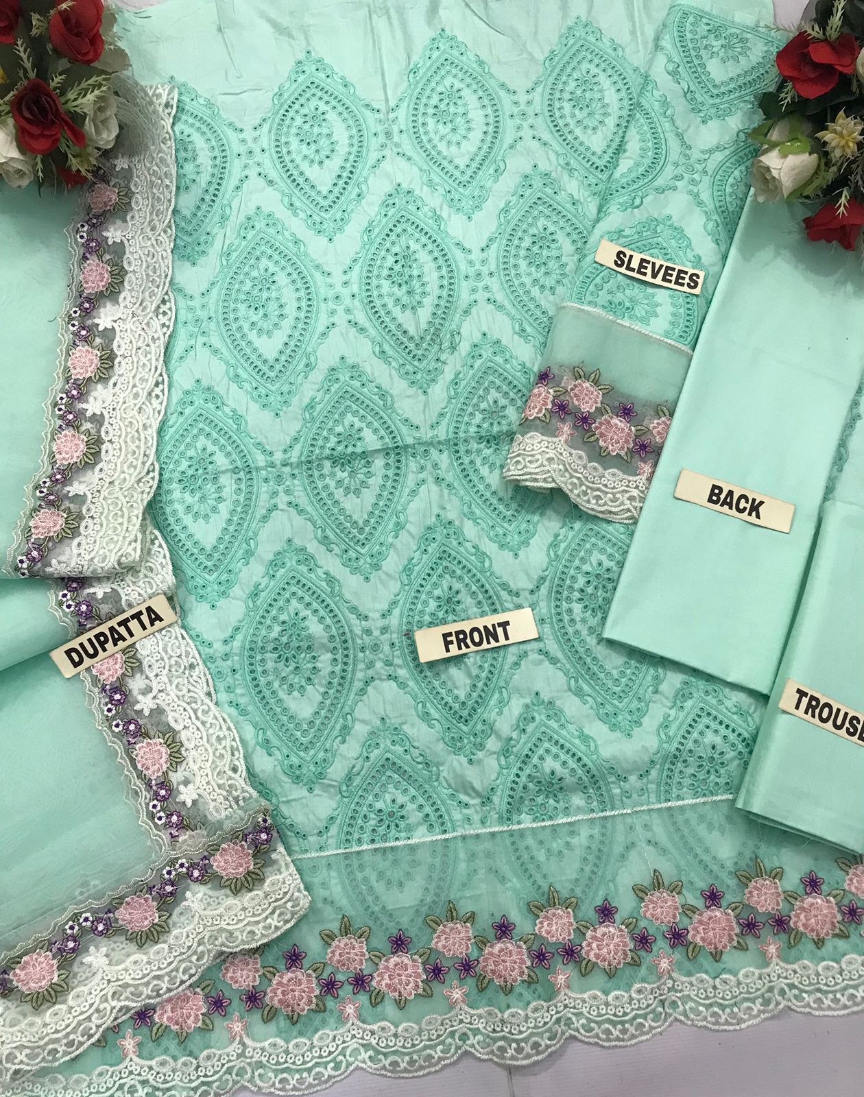 IDEASCOLLECTION cotton farsi style chikankari embroidered unstitced 3pc✓