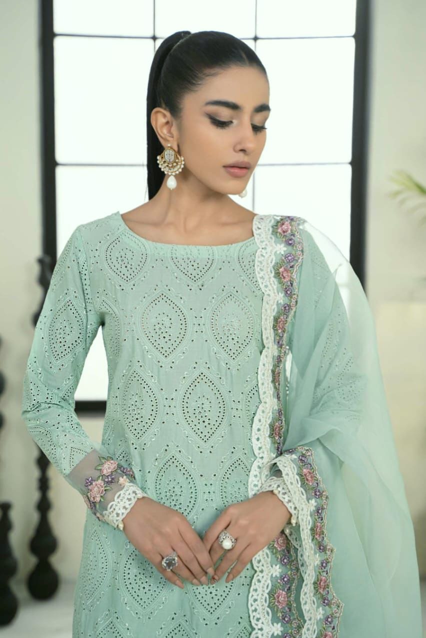 IDEASCOLLECTION cotton farsi style chikankari embroidered unstitced 3pc✓