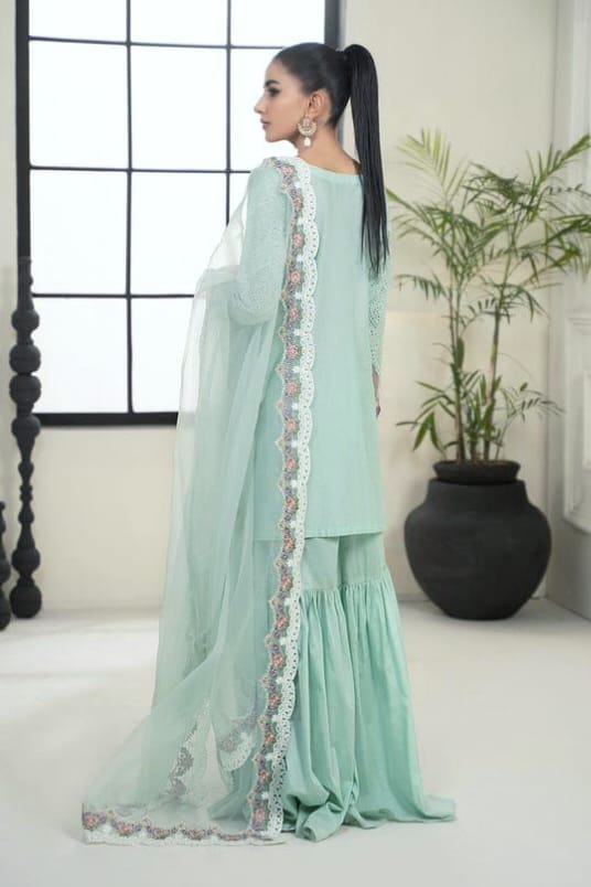 IDEASCOLLECTION cotton farsi style chikankari embroidered unstitced 3pc✓