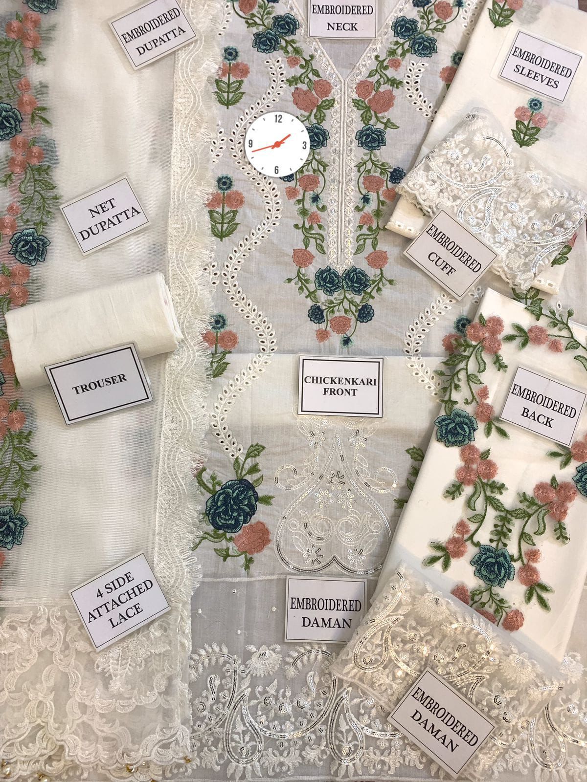 IDEASCOLLECTION cotton chikankari luxury embroidered eid wear unstitced 3pc ✓