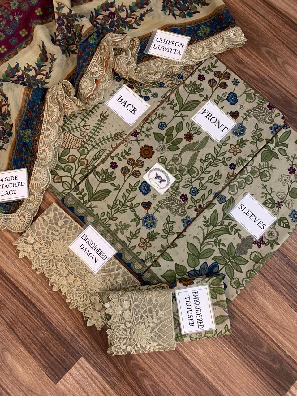 IDEASCOLLECTION lawn printed embroidered patch-work unstitced 3pc ✓