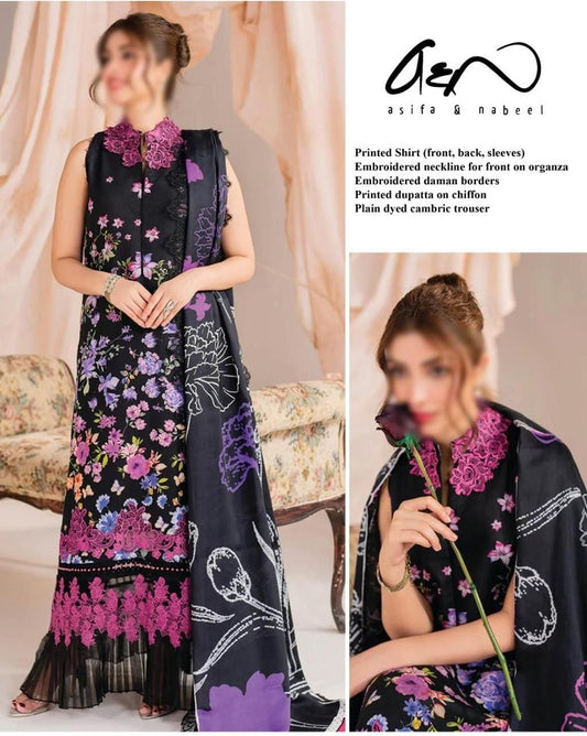 IDEASCOLLECTION lawn printed embroidered patch-work unstitced 3pc ✓