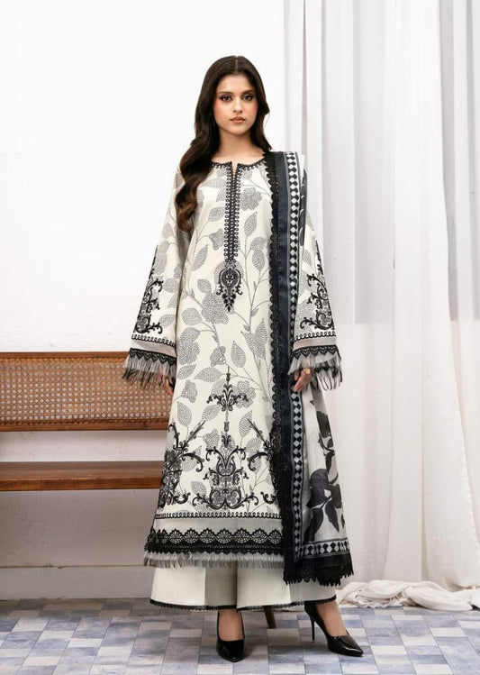 IDEASCOLLECTION lawn printed embroidered patch-work unstitced 3pc ✓