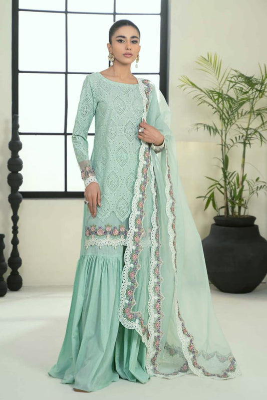 IDEASCOLLECTION cotton farsi style chikankari embroidered unstitced 3pc✓