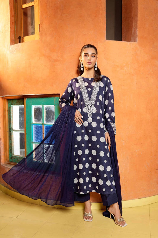 IDEASCOLLECTIONlawn printed embroidered patch-work unstitced 3pc ✓