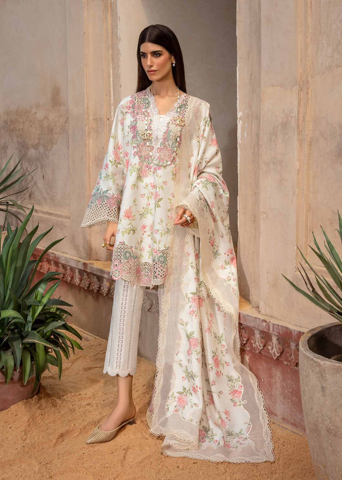 IDEASCOLLECTION lawn printed embroidered patch-work unstitced 3pc ✓