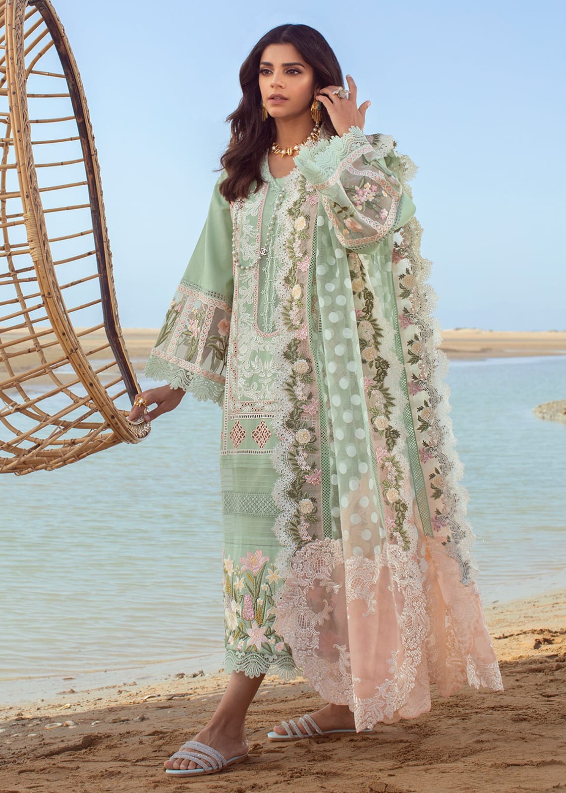IDEASCOLLECTION COTTON CHIKANKARI EMBROIDERED EID COLLECTION UNSTITCED 3PC ✓