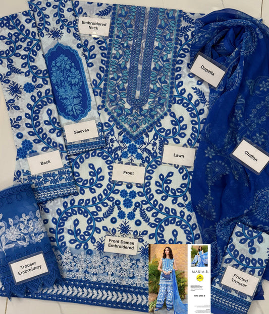 IDEASCOLLECTION  lawn embriodered patch work unstitced 3pc ✓
