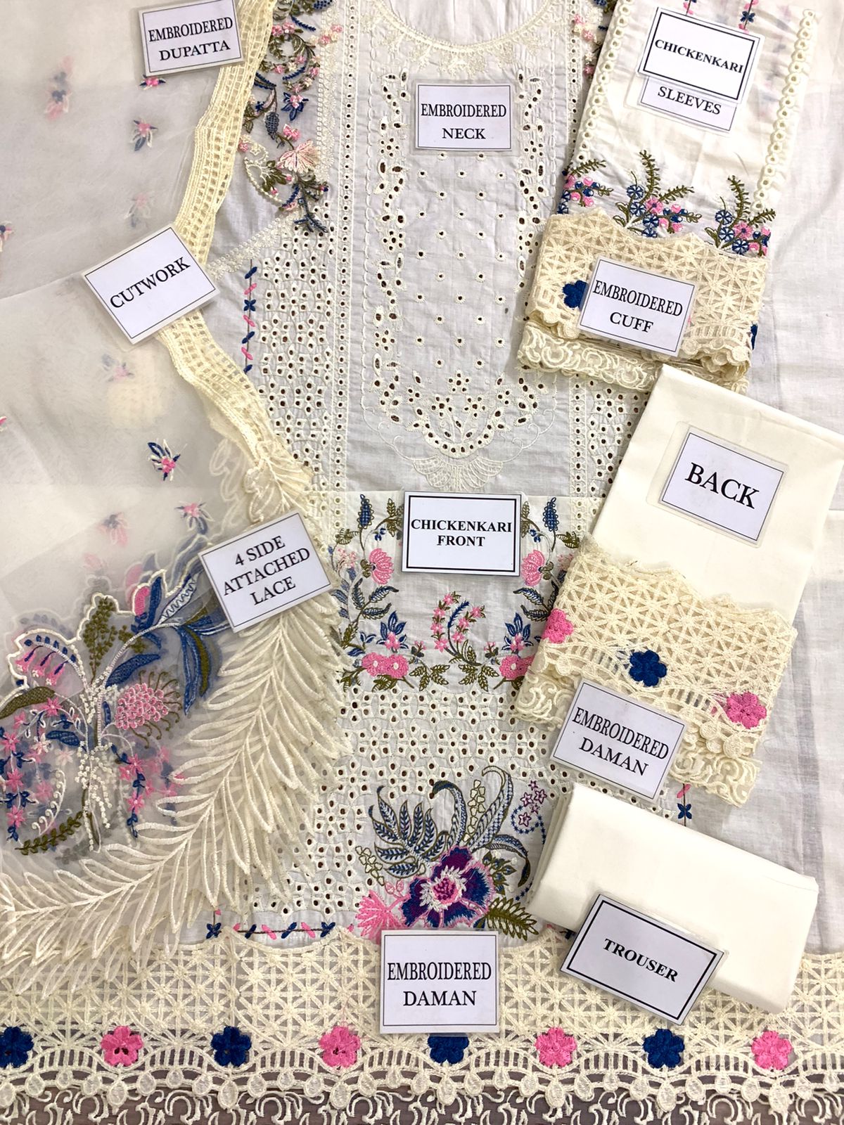 IDEASCOLLECTION cotton chikankari luxury embroidered eid wear unstitced 3pc ✓
