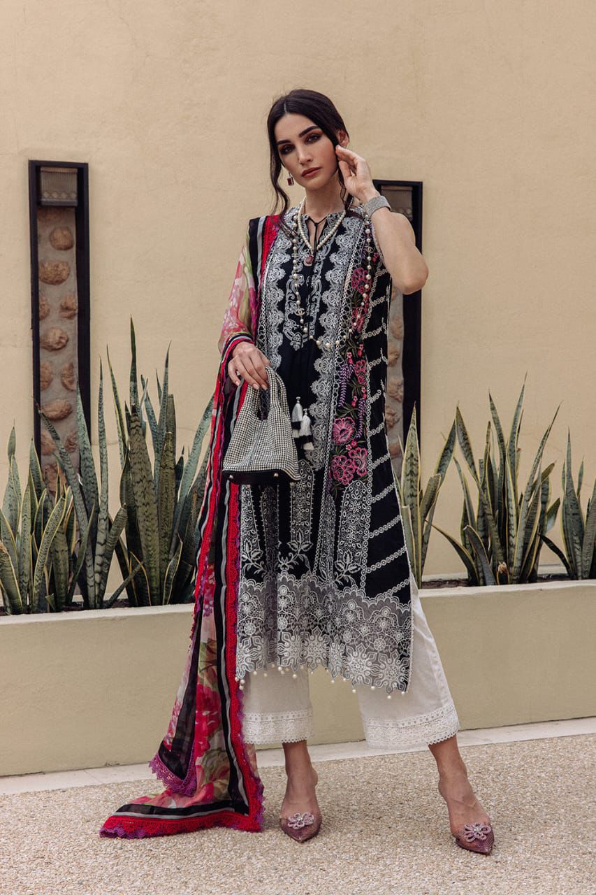 IDEASCOLLECTION cotton chikankari luxury embroidered eid wear unstitced 3pc ✓
