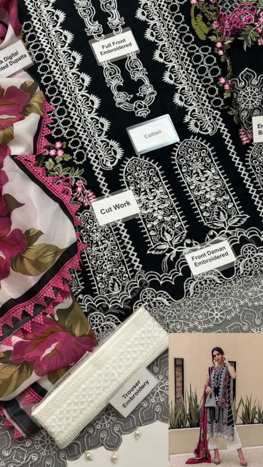 IDEASCOLLECTION cotton chikankari luxury embroidered eid wear unstitced 3pc ✓