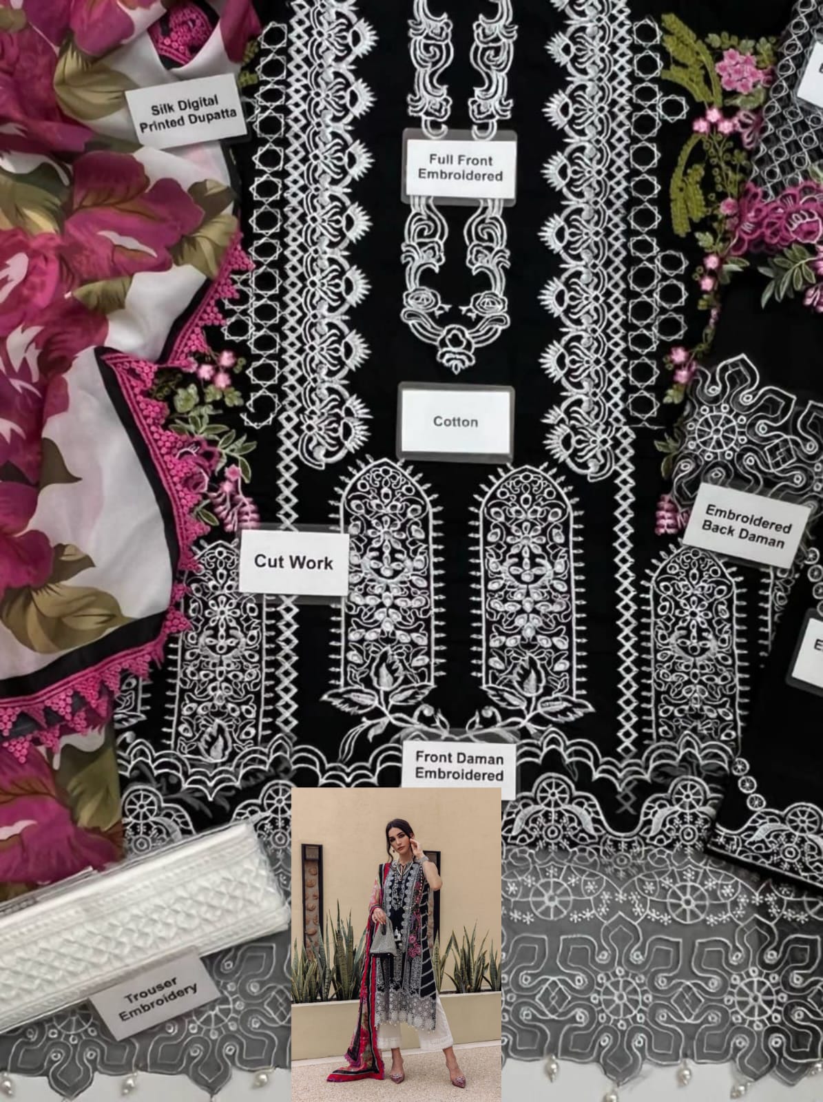 IDEASCOLLECTION cotton chikankari luxury embroidered eid wear unstitced 3pc ✓