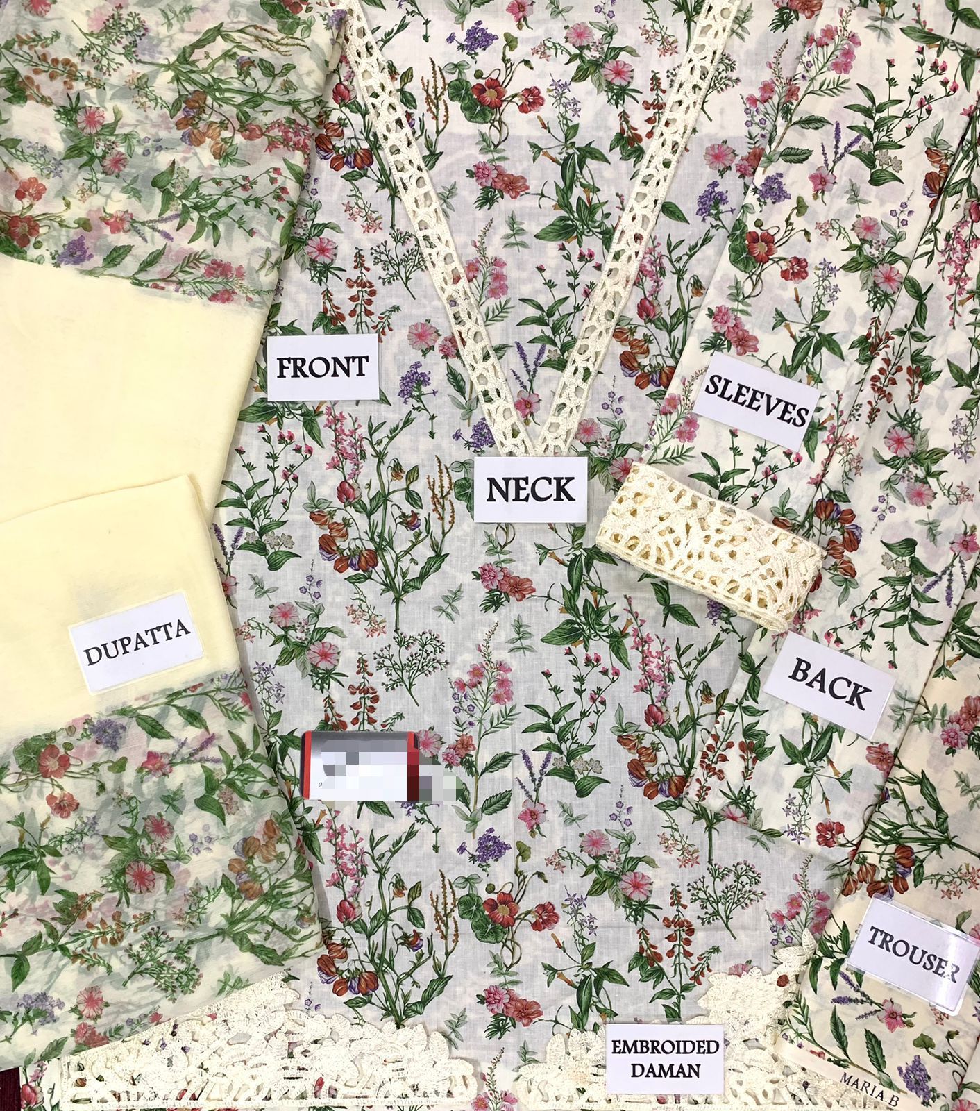 IDEASCOLLECTION  lawn embriodered patch work unstitced 3pc ✓