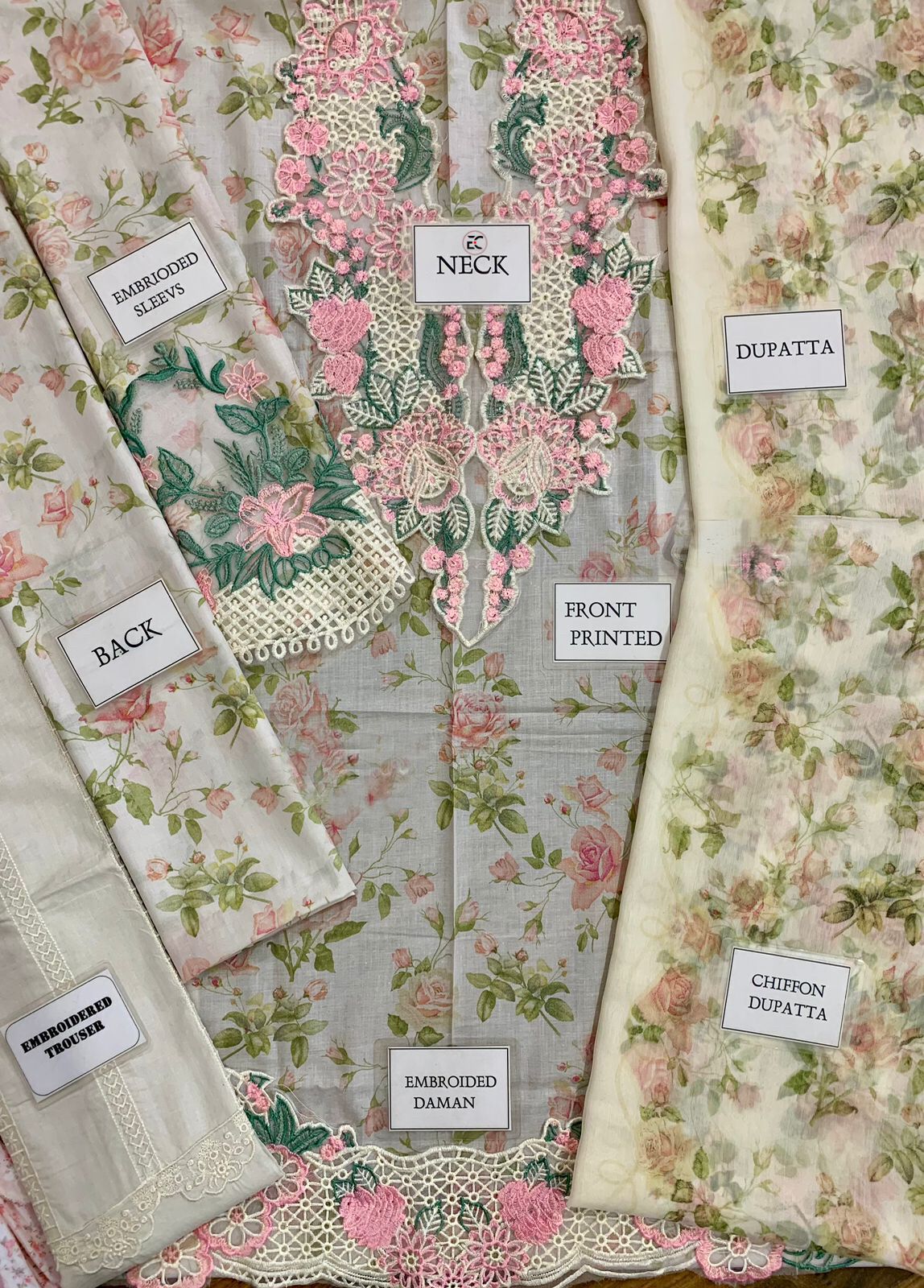 IDEASCOLLECTION  lawn embriodered patch work unstitced 3pc