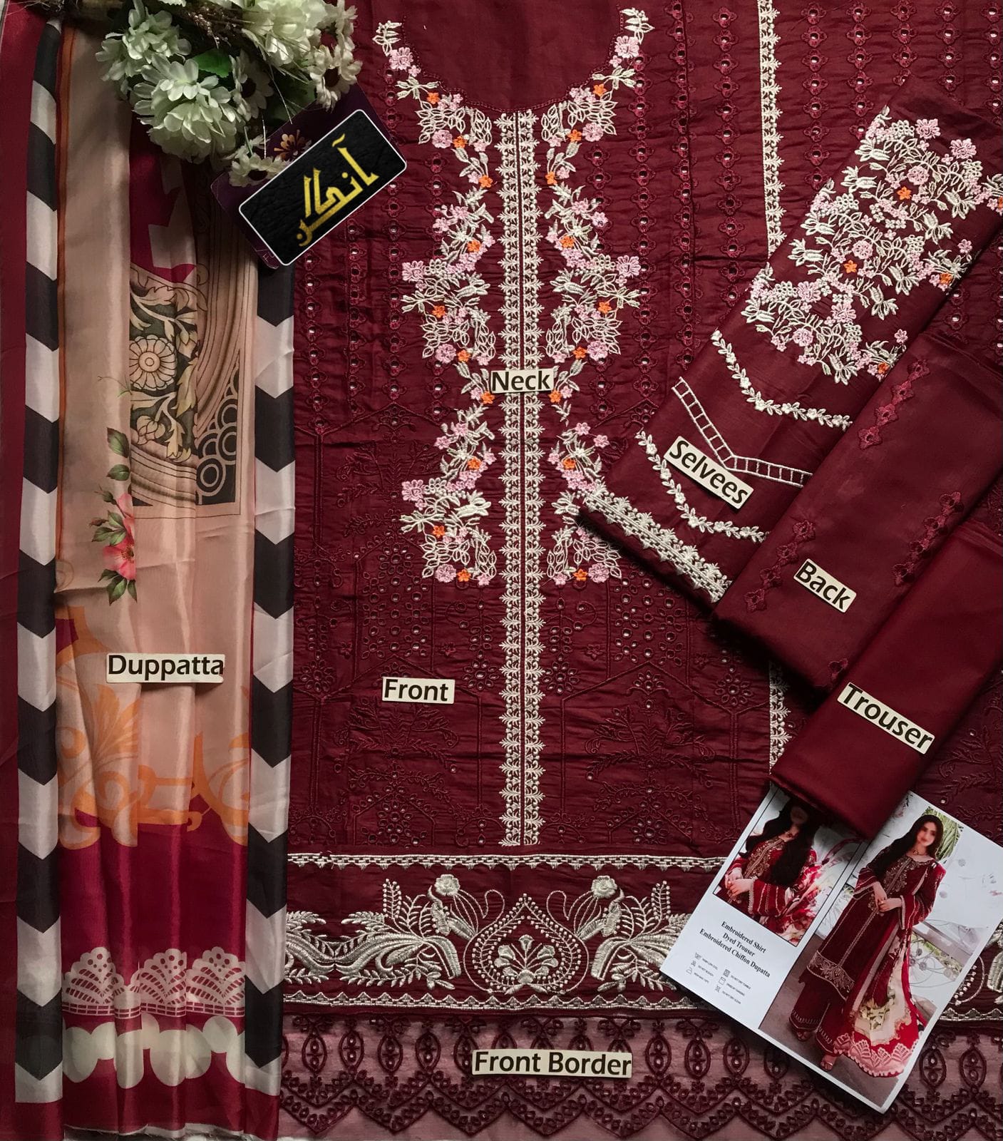 IDEASCOLLECTION cotton chikankari embroidered unstitced 3pc✓