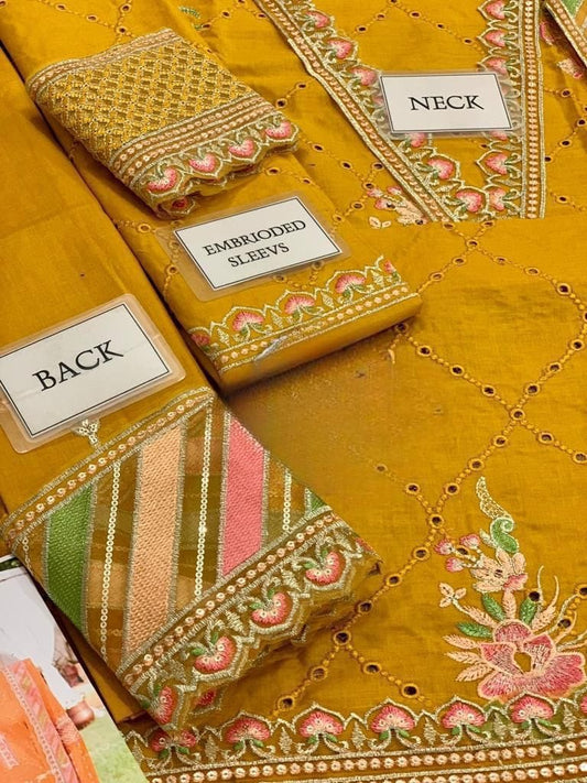 IDEASCOLLECTION cotton chikankari embroidered unstitced 3pc✓