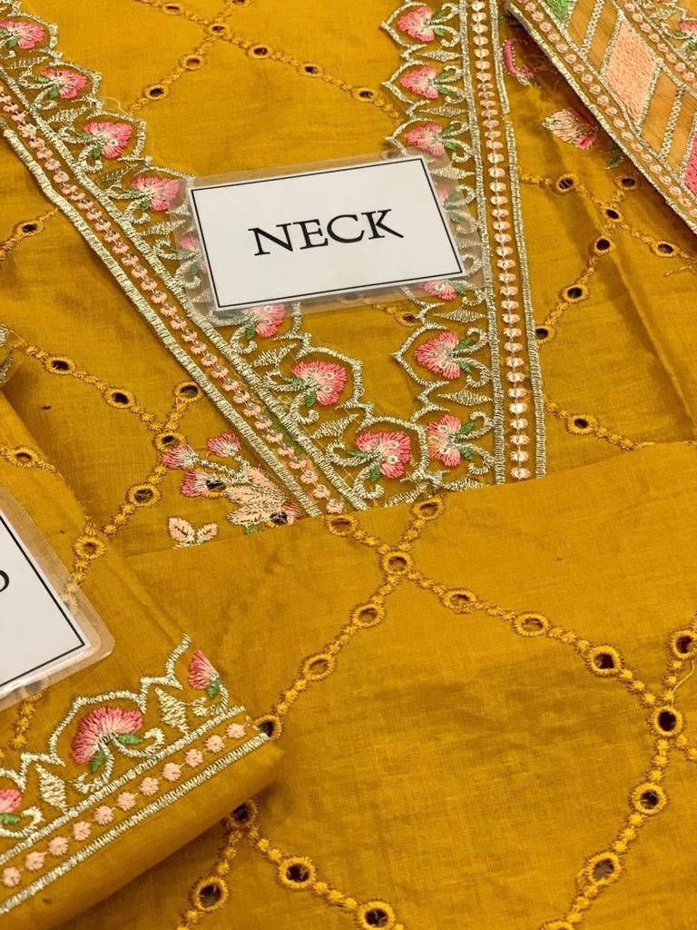 IDEASCOLLECTION cotton chikankari embroidered unstitced 3pc✓