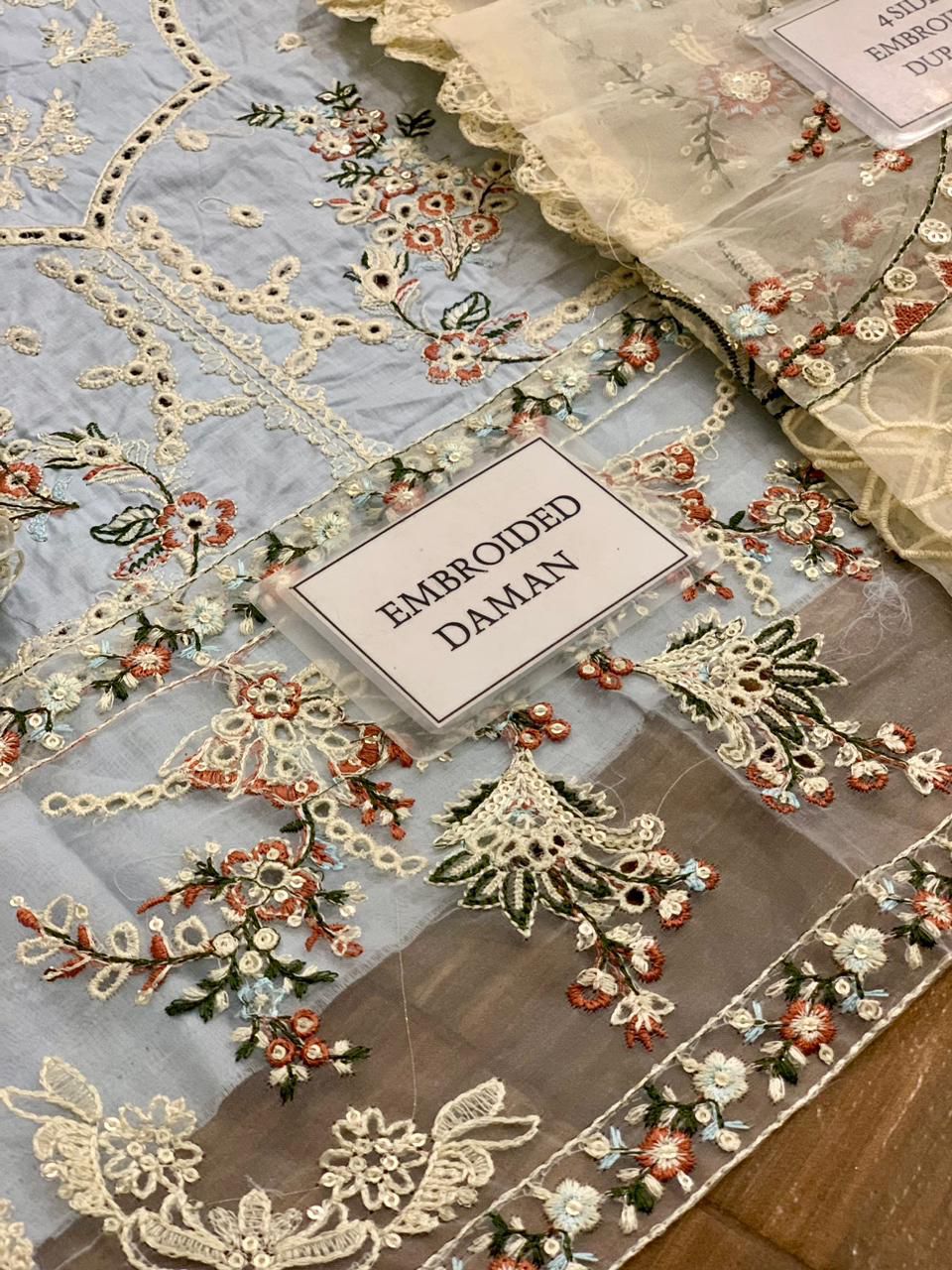 IDEASCOLLECTION cotton chikankari embroidered unstitced 3pc✓