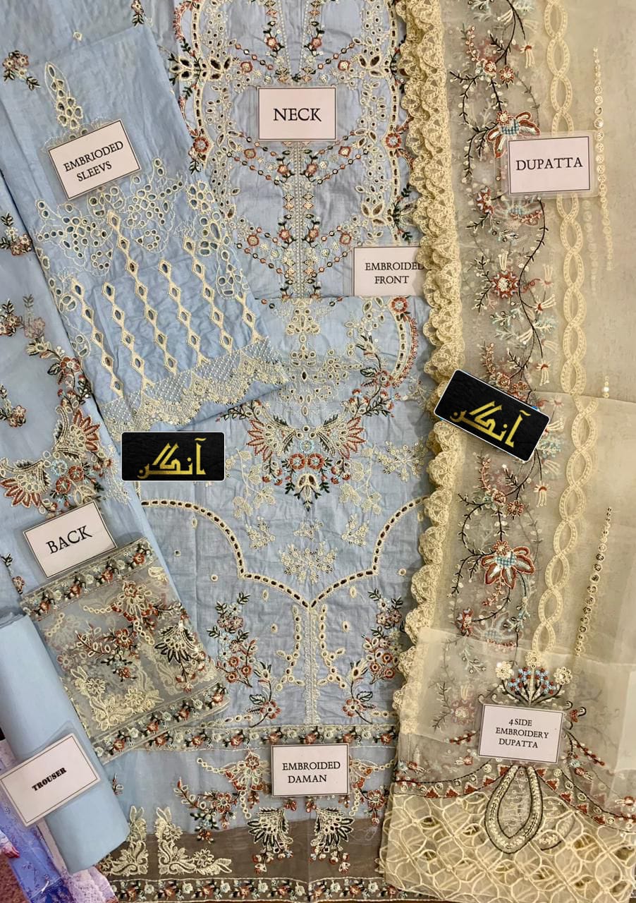 IDEASCOLLECTION cotton chikankari embroidered unstitced 3pc✓