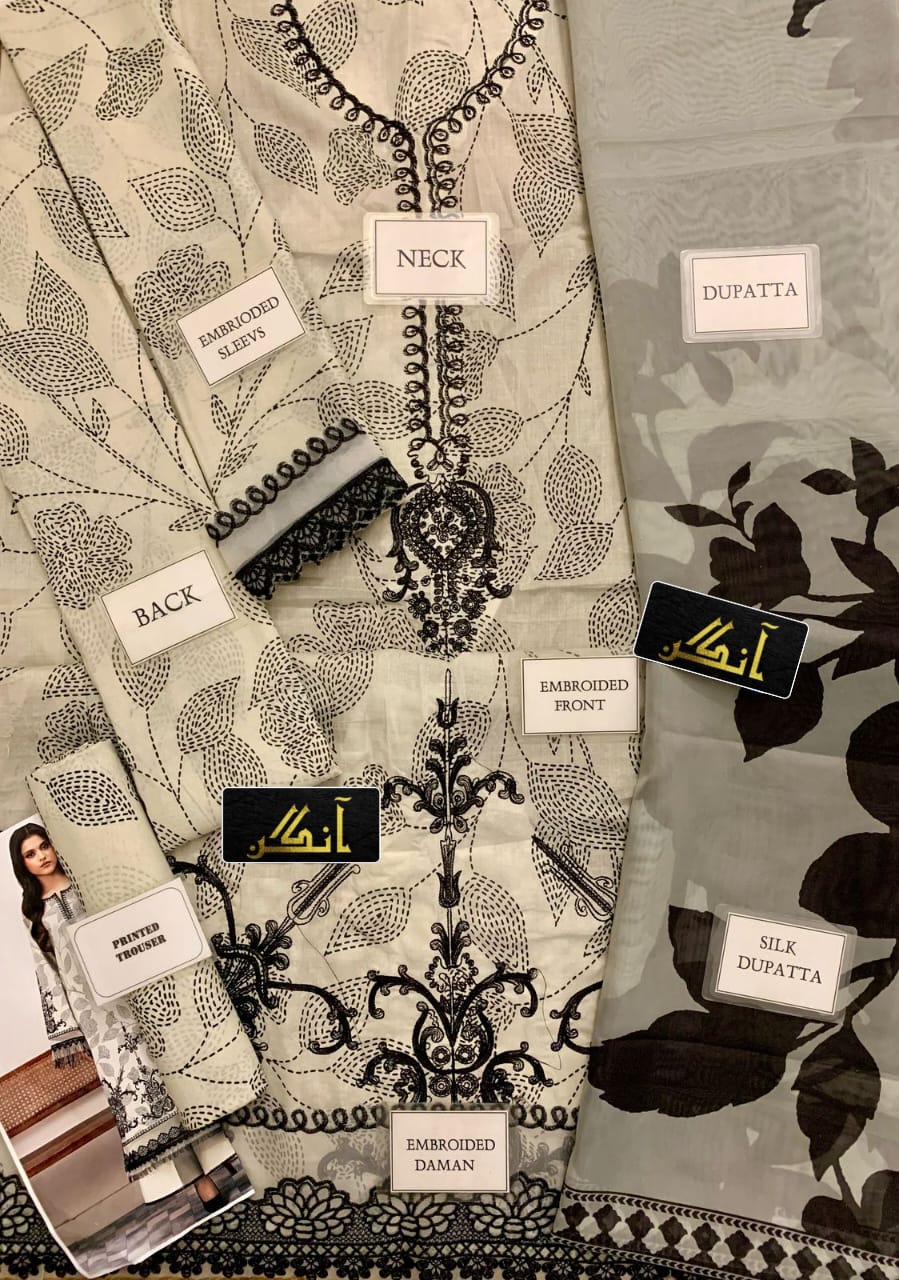IDEASCOLLECTION lawn printed embroidered patch-work unstitced 3pc ✓