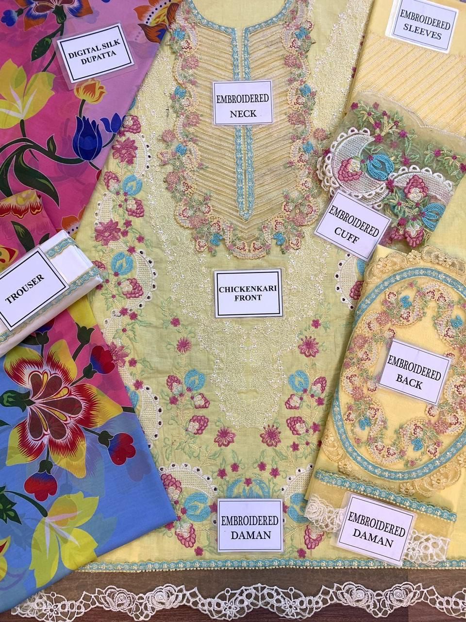 IDEASCOLLECTION cotton chikankari embroidered luxury unstiched 3pc ✓