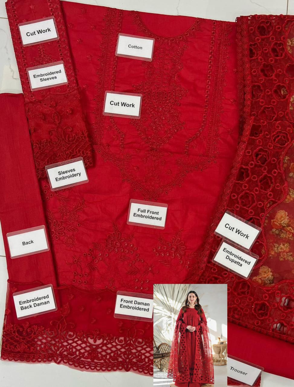 IDEASCOLLECTION lawn chikankari embroidered dawat jora unstitced 3pc✓