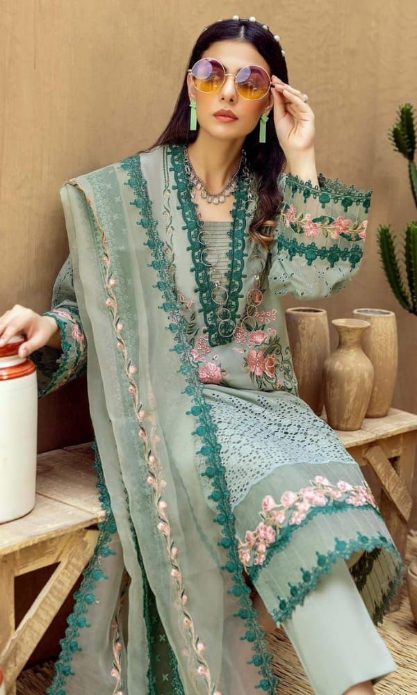 IDEASCOLLECTION  cotton chikankari luxury embroidered eid wear unstitced 3pc ✓