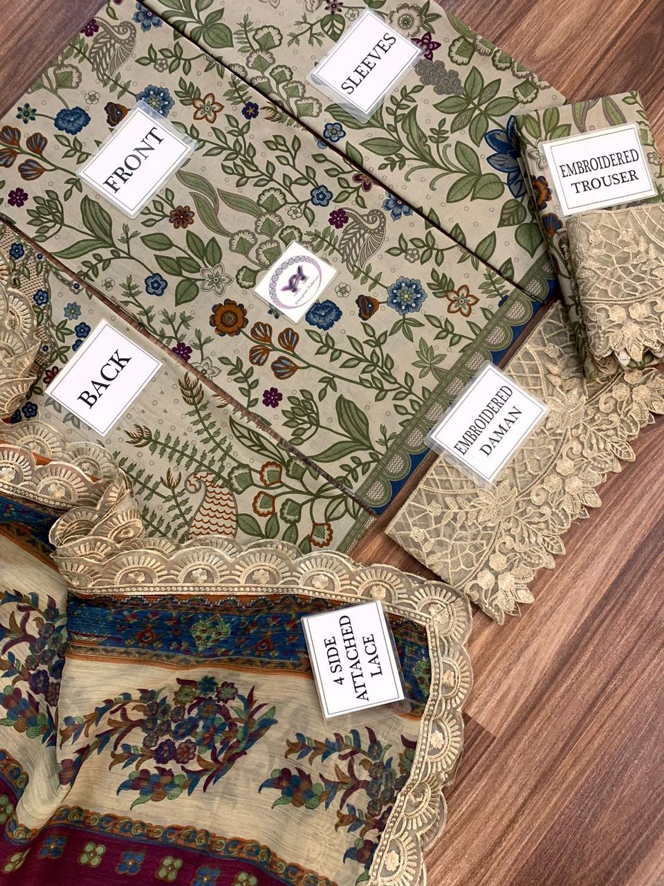 IDEASCOLLECTION lawn printed embroidered patch-work unstitced 3pc ✓