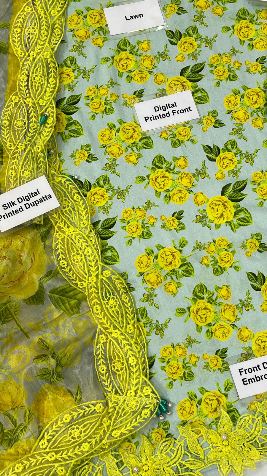 IDEASCOLLECTION  lawn printed embroidered patch-work unstitced 3pc ✓
