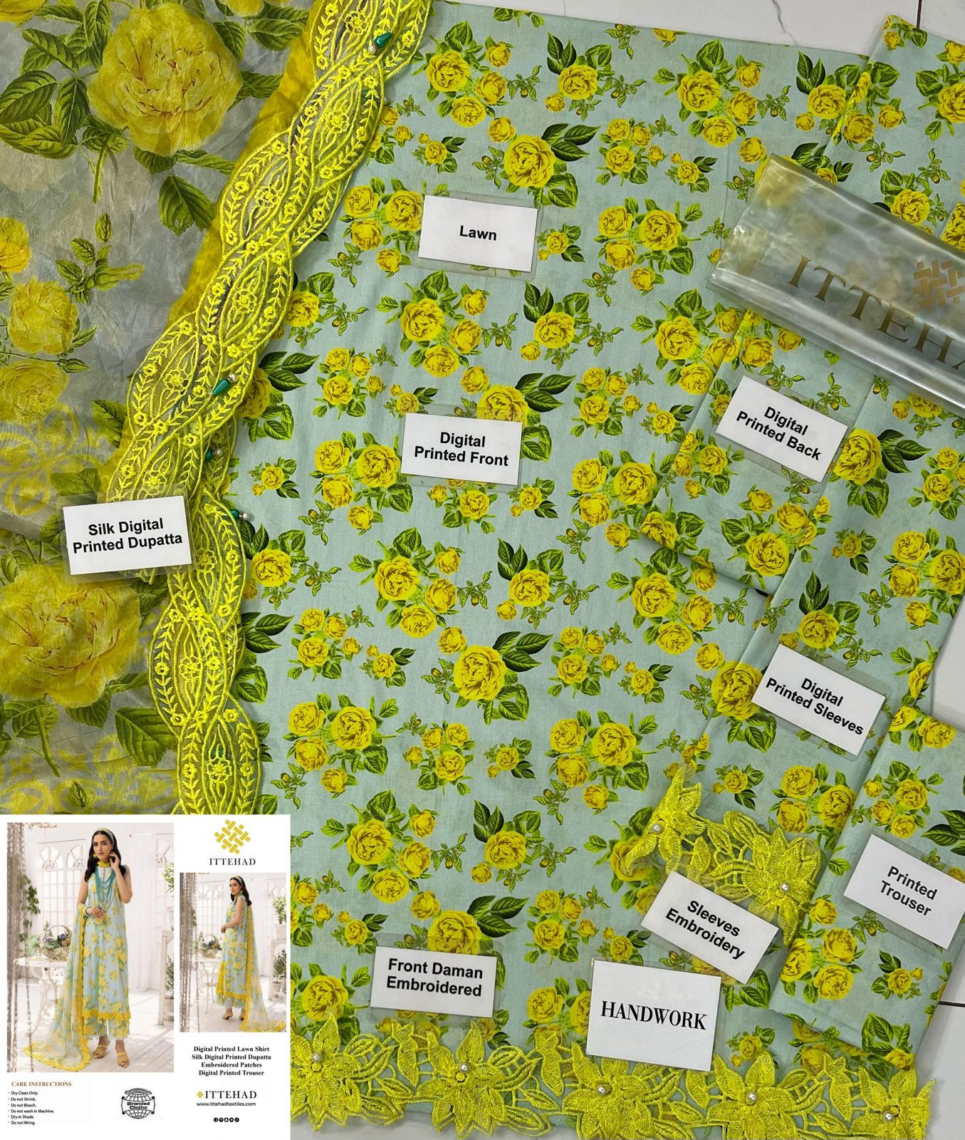 IDEASCOLLECTION  lawn printed embroidered patch-work unstitced 3pc ✓